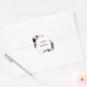 Chique en Elegant Custom Paarse Bloemen Bruiloft Vierkante Sticker (Envelop)