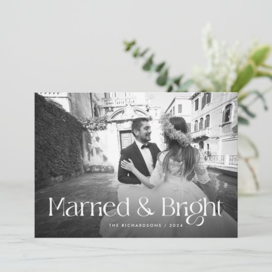 Chique en elegant | Getrouwd met kerst op foto Feestdagenkaart (Staand voorkant)