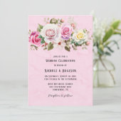 Chique en Elegant Roze Waterverf Rozen Bruiloft Kaart (Staand voorkant)