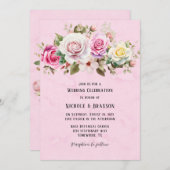 Chique en Elegant Roze Waterverf Rozen Bruiloft Kaart (Voorkant / Achterkant)