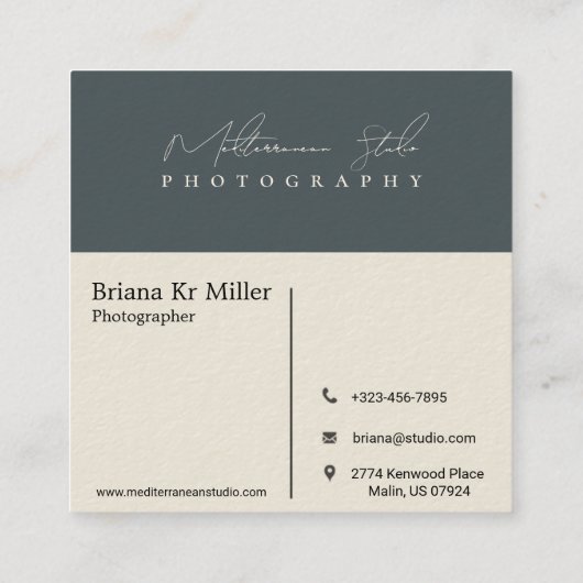 Chique en elegante moderne minimalistische fotogra vierkante visitekaartje (Achterkant)