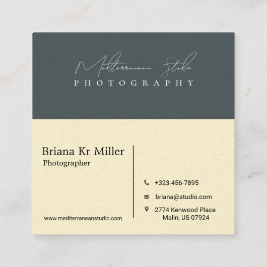 Chique en elegante moderne minimalistische fotogra vierkante visitekaartje (Achterkant)