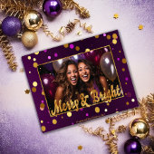 Chique en feestelijke Paarse en gouden Confetti Fo Feestdagenkaart