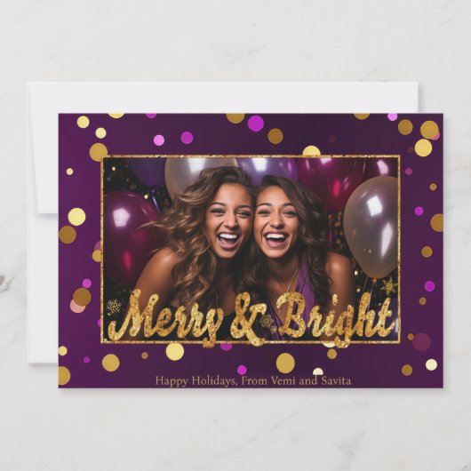 Chique en feestelijke Paarse en gouden Confetti Fo Feestdagenkaart (Voorkant)