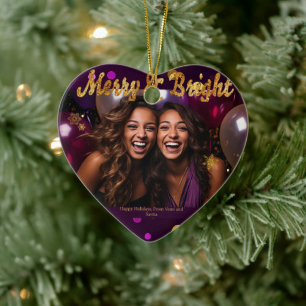 Chique en feestelijke Paarse en gouden Confetti Keramisch Ornament