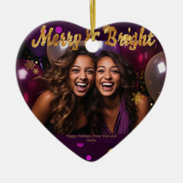 Chique en feestelijke Paarse en gouden Confetti Keramisch Ornament