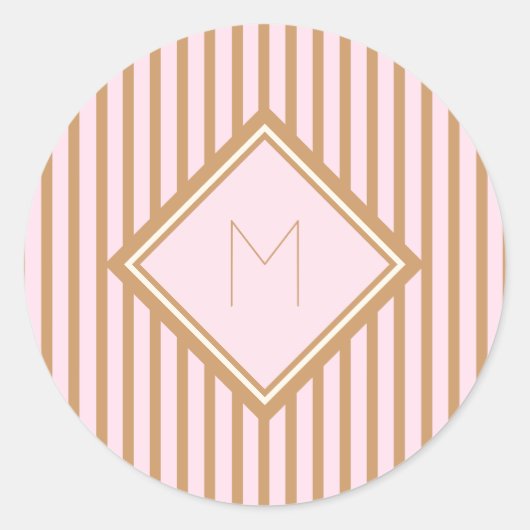 Chique en Glam Roze en Gouden Strepen Monogram Ronde Sticker (Voorkant)
