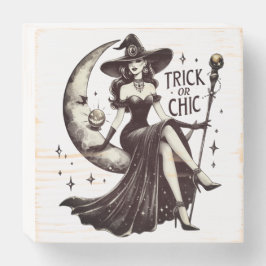 Chique en glamoureuze heks op de maan houten kist print