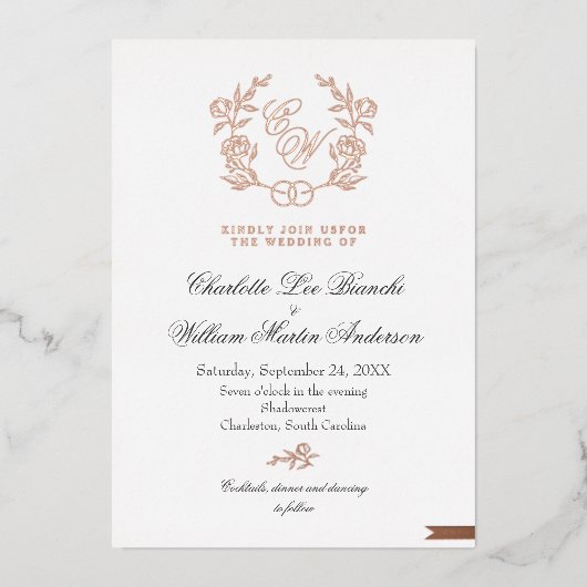 Chique en romantische Blush Roze Bruiloft Folie Uitnodiging (Voorkant)