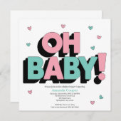 Chique en speelse Baby shower uitnodiging - Oh Bab (Voorkant / Achterkant)