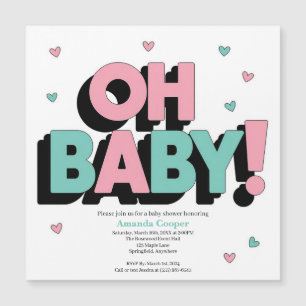 Chique en speelse Baby shower uitnodiging - Oh Bab Magnetische Uitnodiging