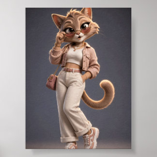 Chique en stijlvol 3D geanimeerd kat karakterontwe Poster