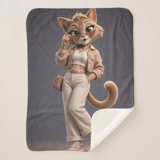 Chique en stijlvol 3D geanimeerd kat karakterontwe Sherpa Deken