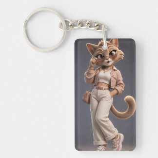 Chique en stijlvol 3D geanimeerd kat karakterontwe Sleutelhanger