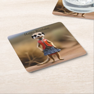 Chique en stijlvol: Meerkat Meisje in rok en jas Kartonnen Onderzetters