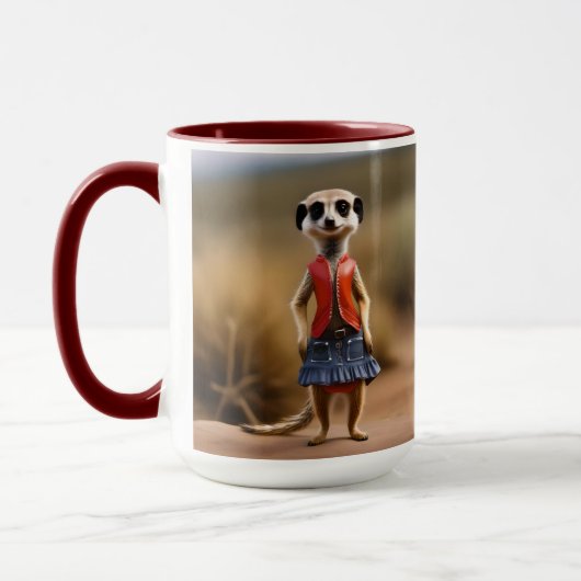 Chique en stijlvol: Meerkat Meisje in rok en jas Mok (Links)