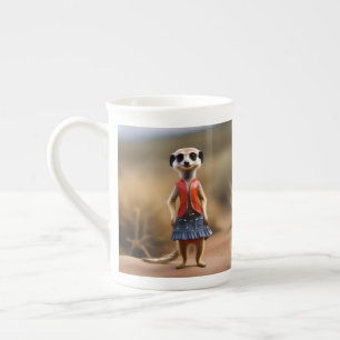 Chique en stijlvol: Meerkat Meisje in rok en jas Porselein Kop