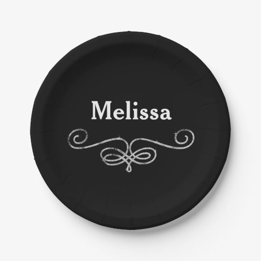 Chique en stijlvol zwart en zilver papieren bordje (Voorkant)