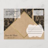 Chique en stijlvol zwart kant, goud en gerecycled aankondigingskaart (Achterkant)