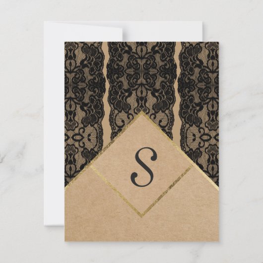 Chique en stijlvol zwart kant, goud en gerecycled bedankkaart (Achterkant)