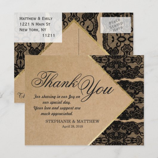 Chique en stijlvol zwart kant, goud en gerecycled briefkaart (Voorkant / Achterkant)