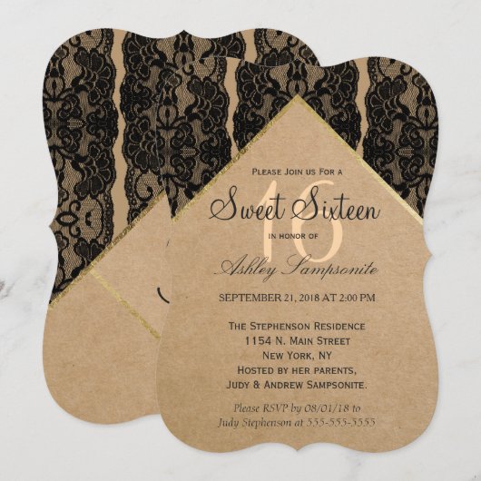 Chique en stijlvol zwart kant, goud en gerecycled  kaart (Voorkant / Achterkant)