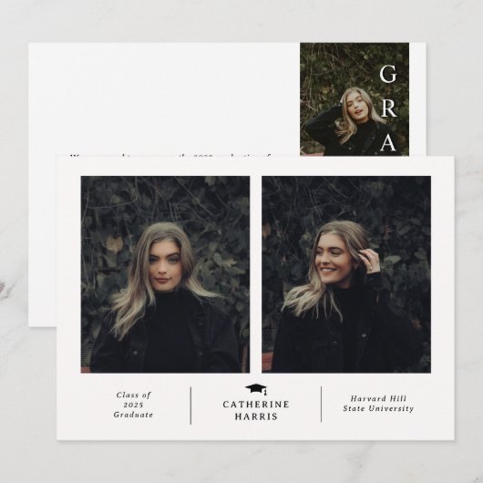 Chique en stijlvolle foto Afstuderen Aankondiging (Voorkant / Achterkant)