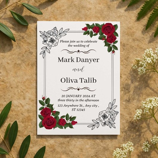 Chique en stijlvolle huwelijksuitnodiging -  kaart