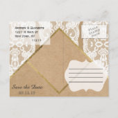 Chique en stijlvolle witte kant, goud en gerecycle aankondigingskaart (Achterkant)