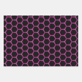 Chique en Trendy Magenta Roze en Zwart Glossy Inpakpapier Vel