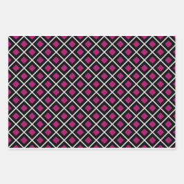 Chique en trendy magenta, zwart en wit geruit inpakpapier vel