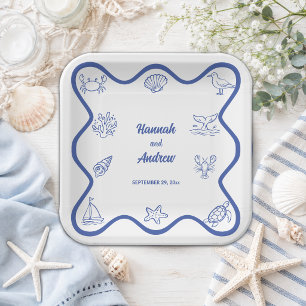 Chique en Whimsical Handgetekende Zeeleven Bruilof Papieren Bordje