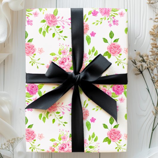 Chique Engels Rozen Waterverf Floral Cadeaupapier