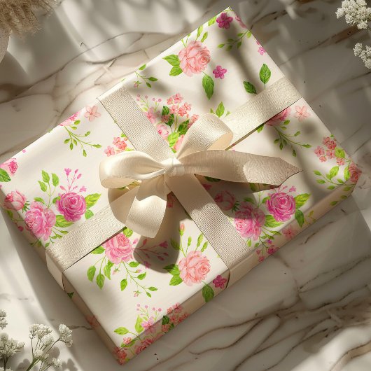 Chique Engels Rozen Waterverf Floral Cadeaupapier