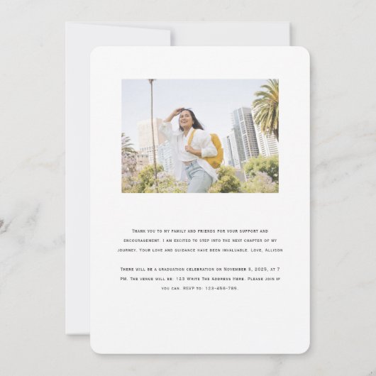 Chique esthetische typografie Modern Afstuderen Aankondiging (Achterkant)