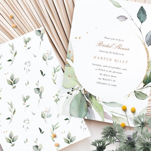 Chique Eucalyptus en Gold Glitter Vrijgezellenfees Kaart