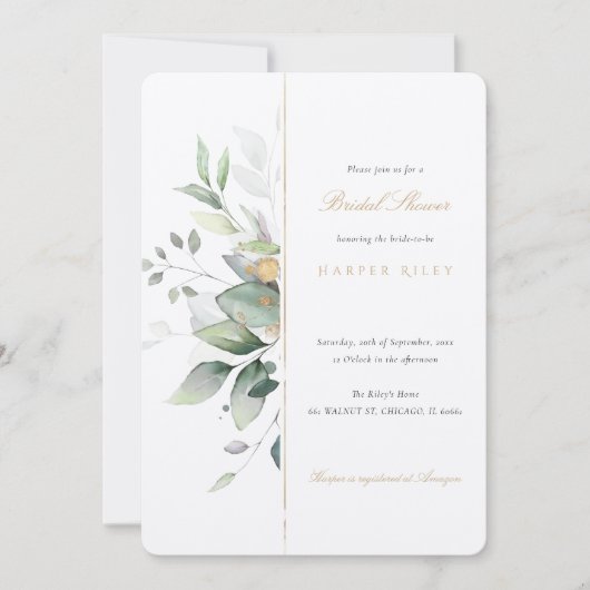 Chique Eucalyptus en gouden bruids douche uitnodig Kaart (Voorkant)