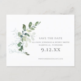 Chique Eucalyptus groen bruiloft Save the Date Aankondigingskaart