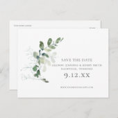 Chique Eucalyptus groen bruiloft Save the Date Aankondigingskaart (Voorkant / Achterkant)