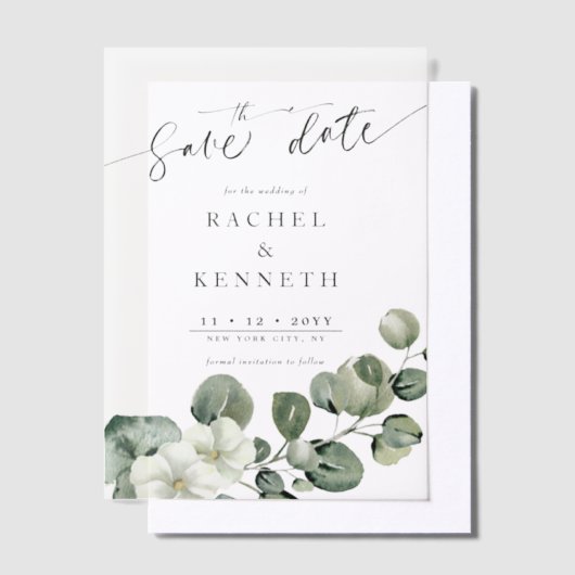 Chique Eucalyptus groen bruiloft Save the Date Vellum Uitnodigingen (Offset)
