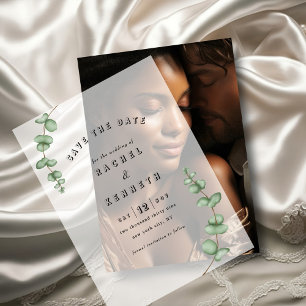 Chique Eucalyptus groen bruiloft Save the Date Vellum Uitnodigingen