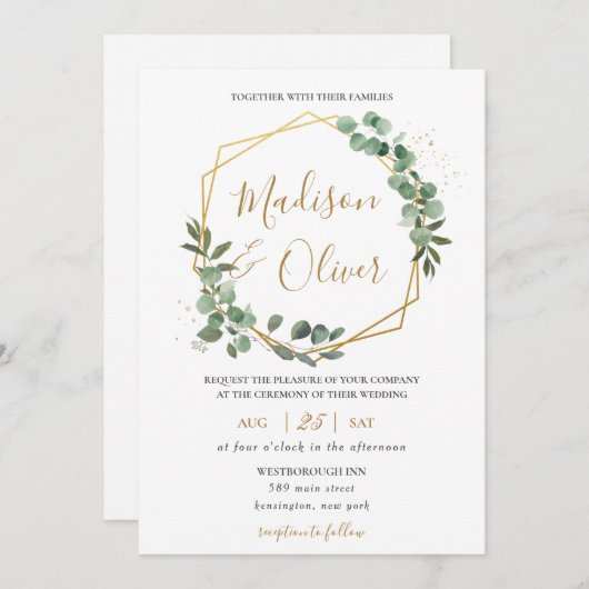 Chique Eucalyptus groen goud geometrische bruiloft Kaart (Voorkant / Achterkant)
