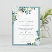 Chique eucalyptus groen witte bloemen bruiloft kaart (Staand voorkant)