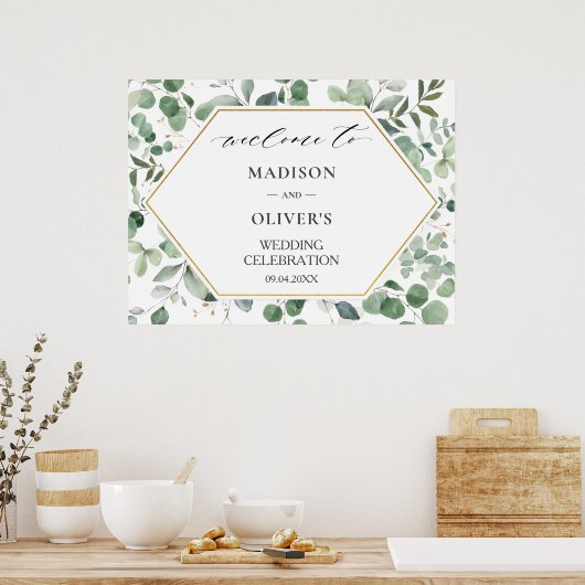 Chique Eucalyptus Groene Bruiloft Welkom Bord  Poster (Keuken)