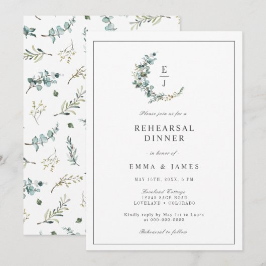 Chique Eucalyptus Monogram Krans Oefenavondmaal I Kaart (Voorkant / Achterkant)
