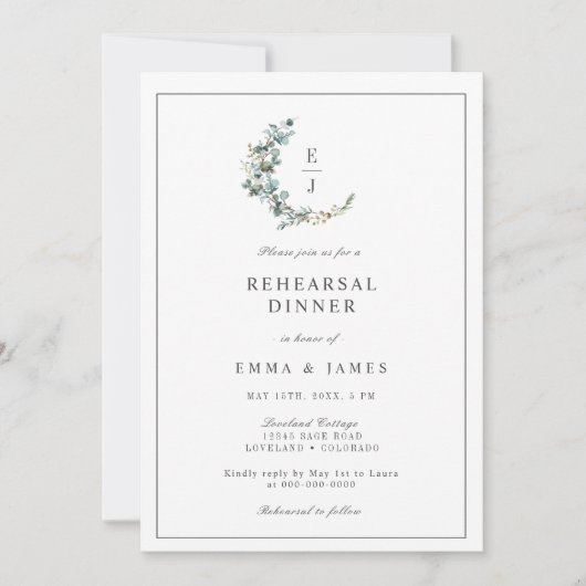 Chique Eucalyptus Monogram Slort Voor De Bruiloft  Kaart (Voorkant)