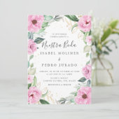 Chique eucalyptus roze rozen nuestra boda bruiloft kaart (Staand voorkant)