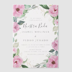 Chique eucalyptus roze rozen nuestra boda bruiloft vellum uitnodigingen