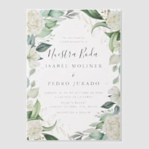 Chique eucalyptus witte rozen nuestra boda bruilof vellum uitnodigingen