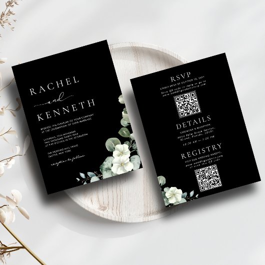 Chique Eucalyptus Zwart & Wit Alles in een bruilof Kaart